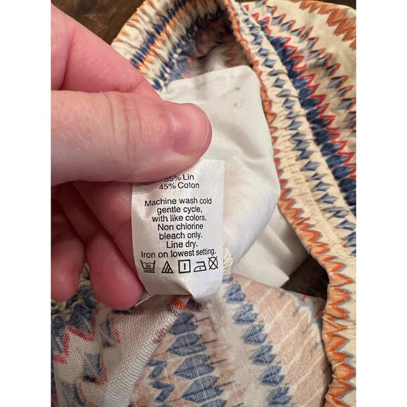 J. Crew Women’s Orange Blue Geometric Print Boho Pull On Shorts Linen Blend 12 - Picture 5 of 10